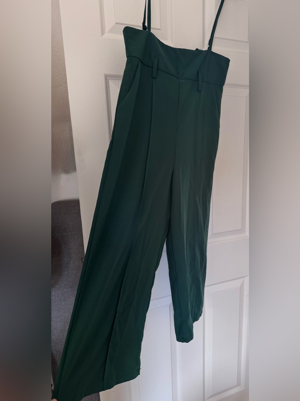 High-Waist Wide-Leg Jumpsuit Pants in Forest Dark Green